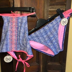 SO Vibrant New Hot Pink and Royal Blue Bikini XL